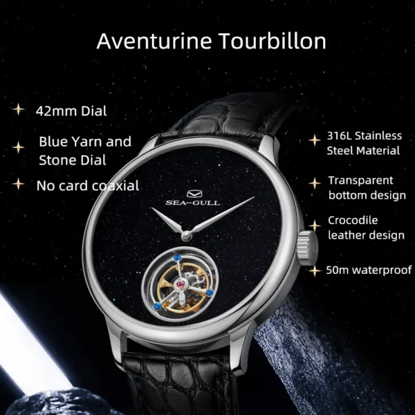 2022 Seagull Luxury Men Watch Manual Tourbillon Mechanical Wristwatch Stainless Steel Fashion Relogio Masculion Tourbillon 6144 4