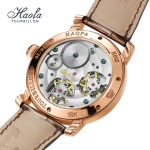 HAOFA Luxury 18K Gold Double Tourbillon Movement Skeleton Mens Watch Manual Mechanical Diamond Rose Watch For 1