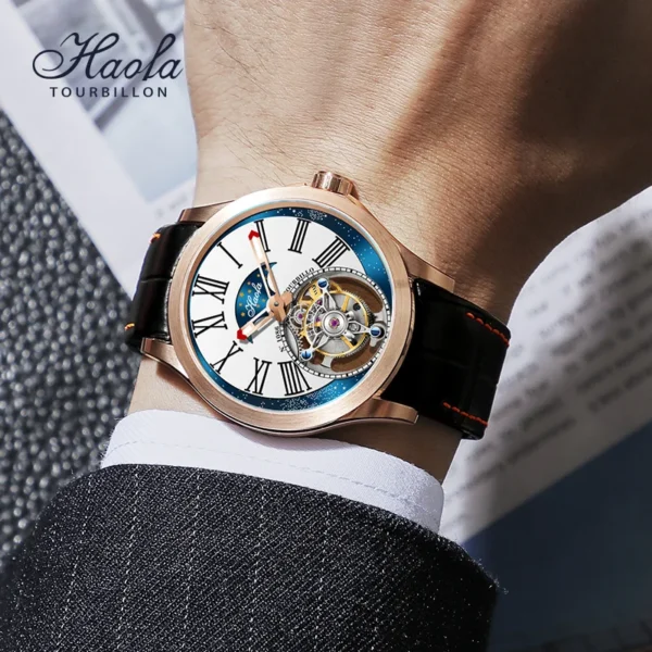 Haofa Flying Tourbillon Wristwatch Starry Sky Dial Sapphire Skeleton Manual Mechanical Watch For Men Luxury zegarek 3