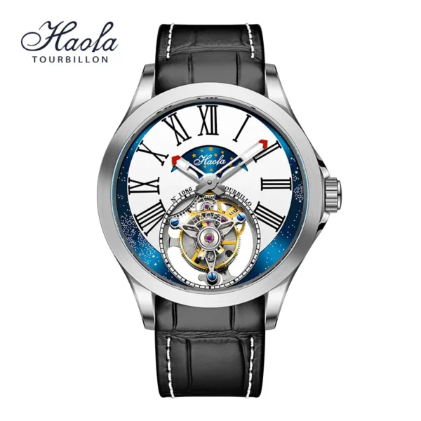 Haofa Flying Tourbillon Wristwatch Starry Sky Dial Sapphire Skeleton Manual Mechanical Watch For Men Luxury zegarek 4