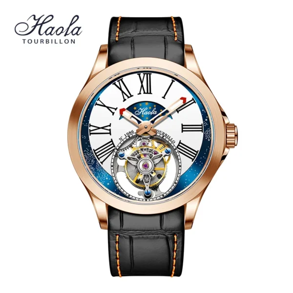 Haofa Flying Tourbillon Wristwatch Starry Sky Dial Sapphire Skeleton Manual Mechanical Watch For Men Luxury zegarek 5