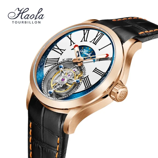 Haofa Flying Tourbillon Wristwatch Starry Sky Dial Sapphire Skeleton Manual Mechanical Watch For Men Luxury zegarek