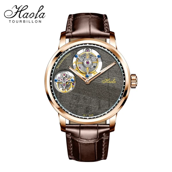 Haofa Luxury Double Tourbillon Mechanical Watch For Men Sapphire Manual Flying Tourbillon Wristwatches Skeleton Movement Watch