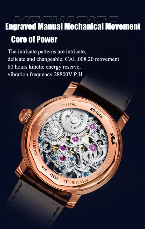 Haofa Luxury Tourbillon Watch for Men Mechanical Sapphire Manual Tourbillon Moonphase Wristwatches Skeleton Watch Fashion 1016 5
