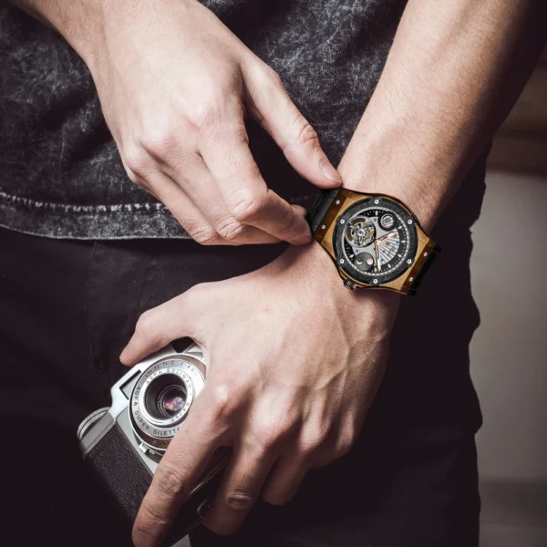 Men s Haofa Luxury Tourbillon Mechanical Mens Watch Bronze Case Manual Tourbillon Sapphire Business Wristwatches Day 2