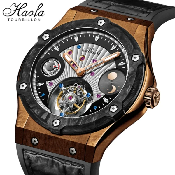Men s Haofa Luxury Tourbillon Mechanical Mens Watch Bronze Case Manual Tourbillon Sapphire Business Wristwatches Day