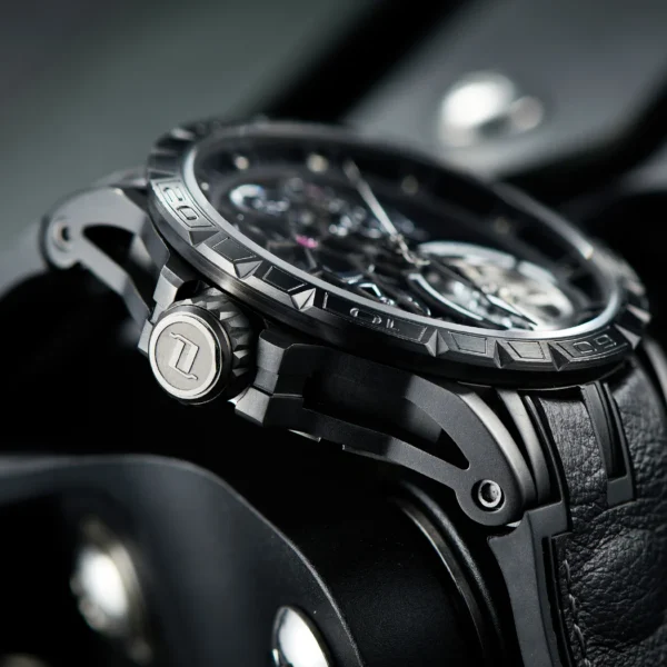 OBLVLO Brand All Black Sport Skeleton Automatic Mechanical Watch for Men Self Wind Rubber Strap Sapphire 2