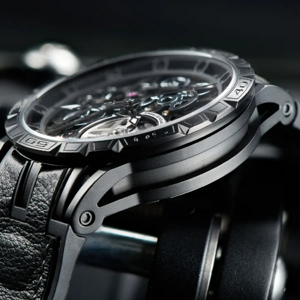 OBLVLO Brand All Black Sport Skeleton Automatic Mechanical Watch for Men Self Wind Rubber Strap Sapphire 3
