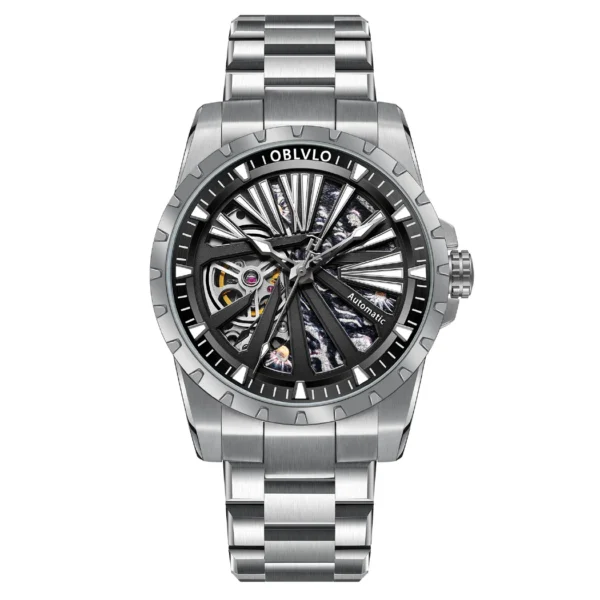 OBLVLO Brand Skeleton Watches Mechanical Automatic Watch For Men Sport Clock Casual Luminous Bracelet Wrist Watch 5