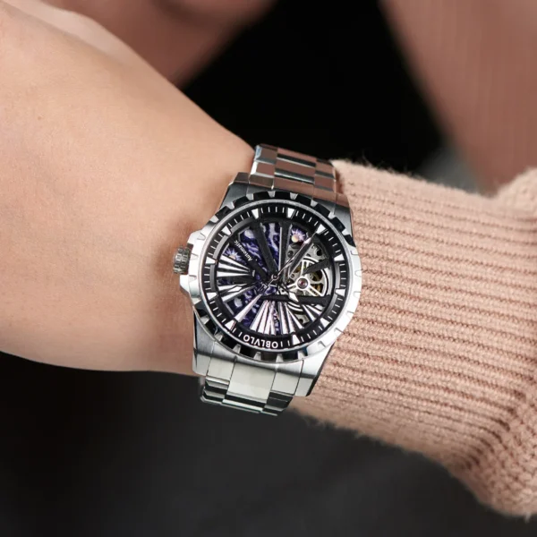 OBLVLO Brand Skeleton Watches Mechanical Automatic Watch For Men Sport Clock Casual Luminous Bracelet Wrist Watch