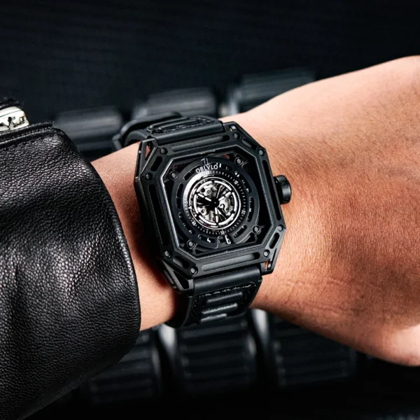 OBLVLO Luxury All Black Sport Watch For Men Self wind Mechanical Automatic Watch Waterproof Square Cool 1