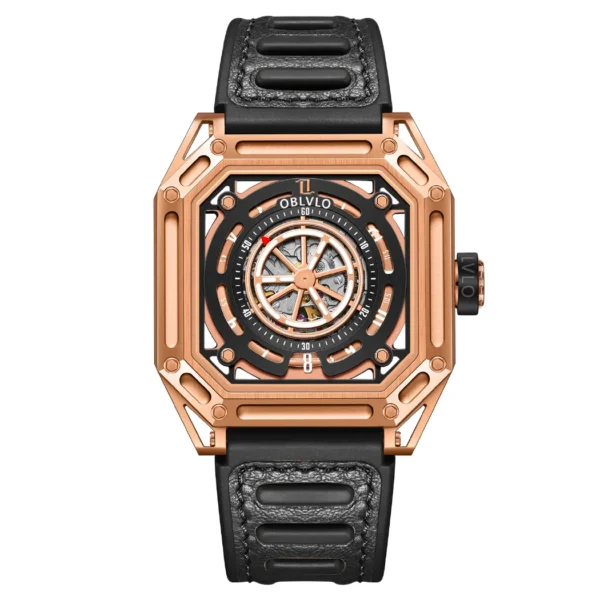 OBLVLO Luxury All Black Sport Watch For Men Self wind Mechanical Automatic Watch Waterproof Square Cool 5