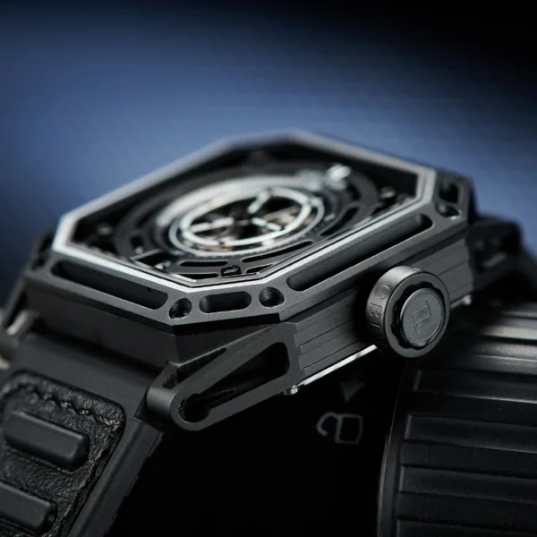 OBLVLO Luxury All Black Sport Watch For Men Self wind Mechanical Automatic Watch Waterproof Square Cool