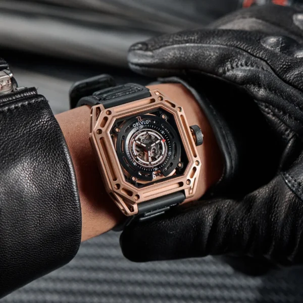 OBLVLO Luxury Brand Fashion Luminous Men Sport Watch Mechanical Automatic Watch Waterproof Square Rubber Watch AK 1