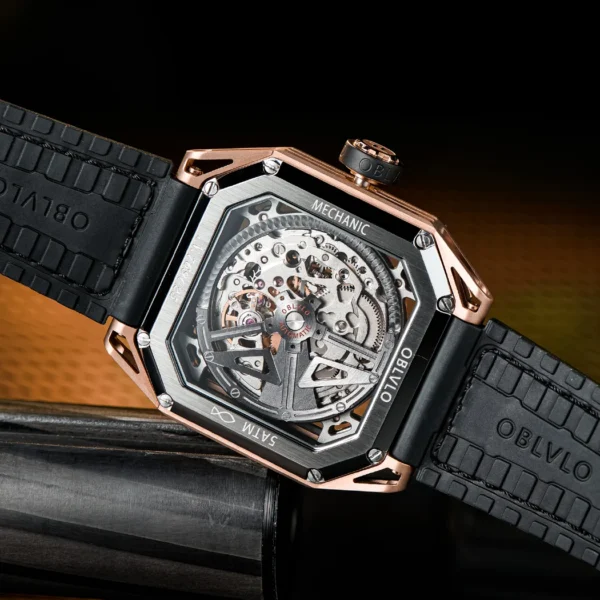 OBLVLO Luxury Brand Fashion Luminous Men Sport Watch Mechanical Automatic Watch Waterproof Square Rubber Watch AK 3