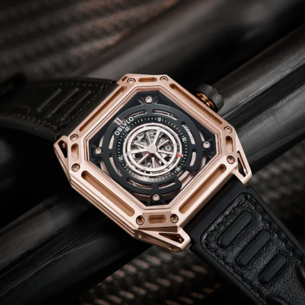 OBLVLO Luxury Brand Fashion Luminous Men Sport Watch Mechanical Automatic Watch Waterproof Square Rubber Watch AK