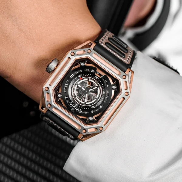 OBLVLO Luxury Brand Sport Watch For Men Mechanical Automatic Watch Full Steel Waterproof Square Cool Luminous 1