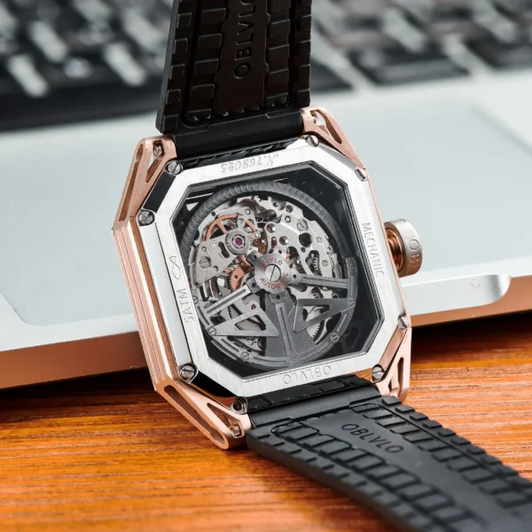 OBLVLO Luxury Brand Sport Watch For Men Mechanical Automatic Watch Full Steel Waterproof Square Cool Luminous 4