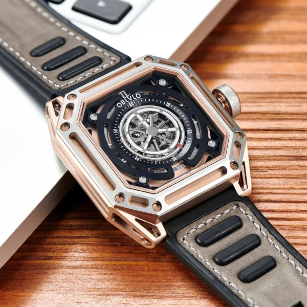 OBLVLO Luxury Brand Sport Watch For Men Mechanical Automatic Watch Full Steel Waterproof Square Cool Luminous