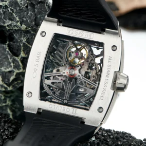 OBLVLO Men Automatic Watch 44mm Luxury Mechanical Wristwatch Fashion Waterproof Tonneau Hollow Out Dial Sapphire Rubber
