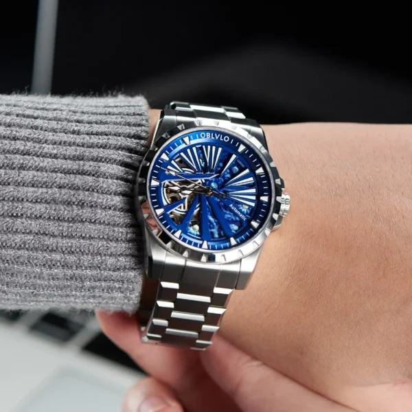 OBLVLO Top Brand Skeleton Watches Mechanical Automatic Watch For Men Sport Clock Casual Luminous Bracelet Wrist