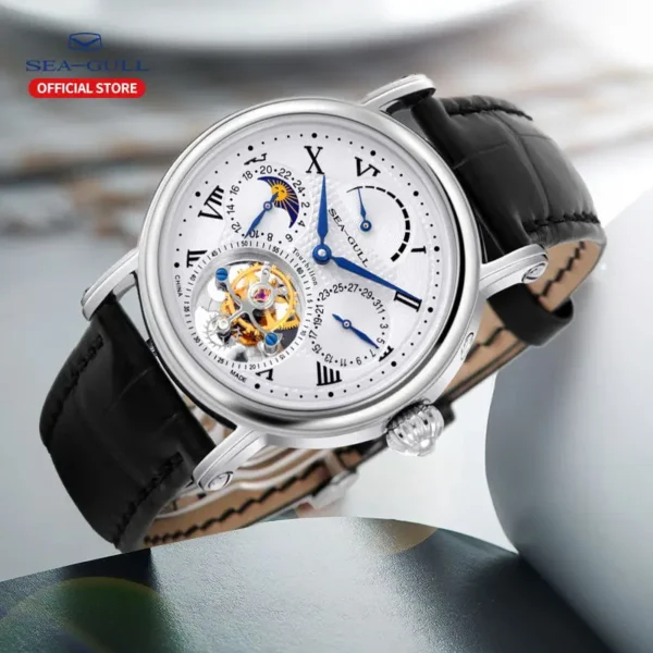 Seagull Men s Watch Tourbillon Mechanical Watch Multifunctional Calendar Potential Energy Sun Phase Men s Luxury 1