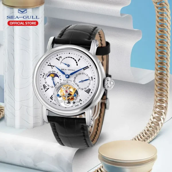 Seagull Men s Watch Tourbillon Mechanical Watch Multifunctional Calendar Potential Energy Sun Phase Men s Luxury 2