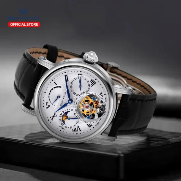 Seagull Men s Watch Tourbillon Mechanical Watch Multifunctional Calendar Potential Energy Sun Phase Men s Luxury 4