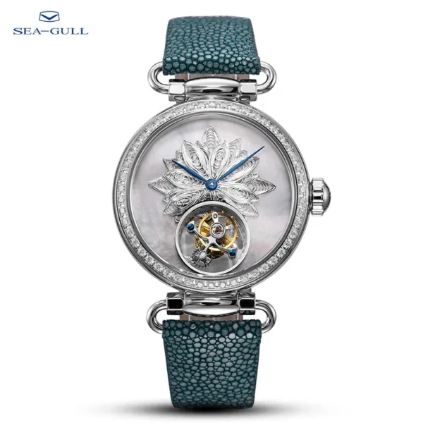 Seagull Tourbillon Mechanical Watch Vintage Women Manual Winding Wristwatch Lady Waterproof Leather